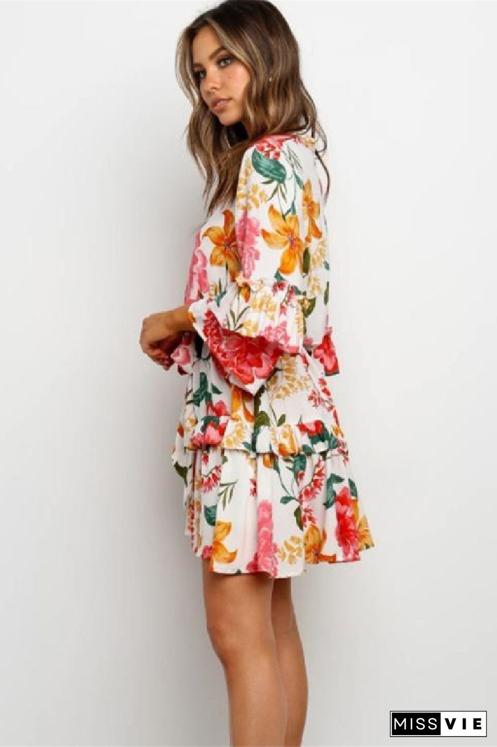 KarliDress Flounce Lace-Up Floral Print Mini Dress P12546