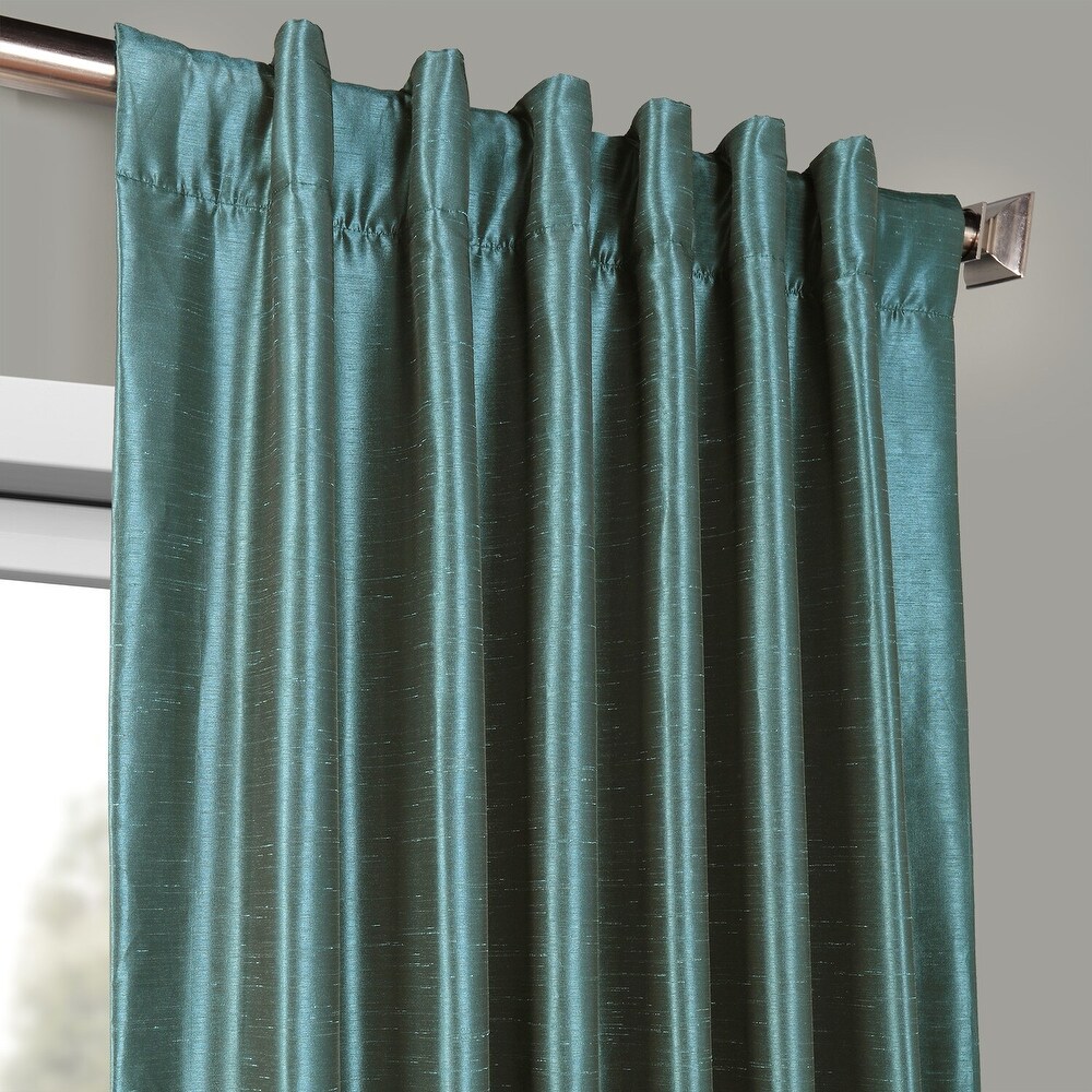 Exclusive Fabrics Peacock Blue Faux Textured Dupioni Silk Curtain Panel (1 Panel)