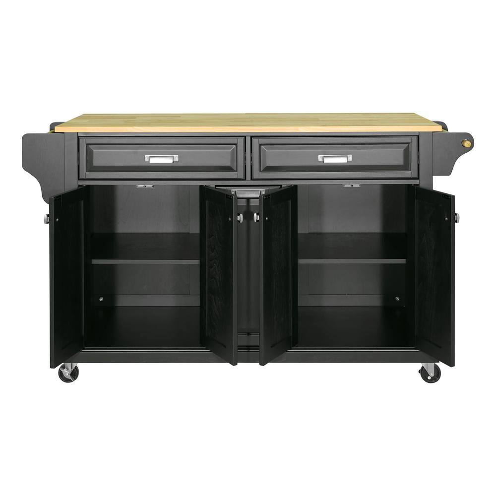 Black Wood 60.50 in. Kitchen Island with Drawers and doors LN20232960