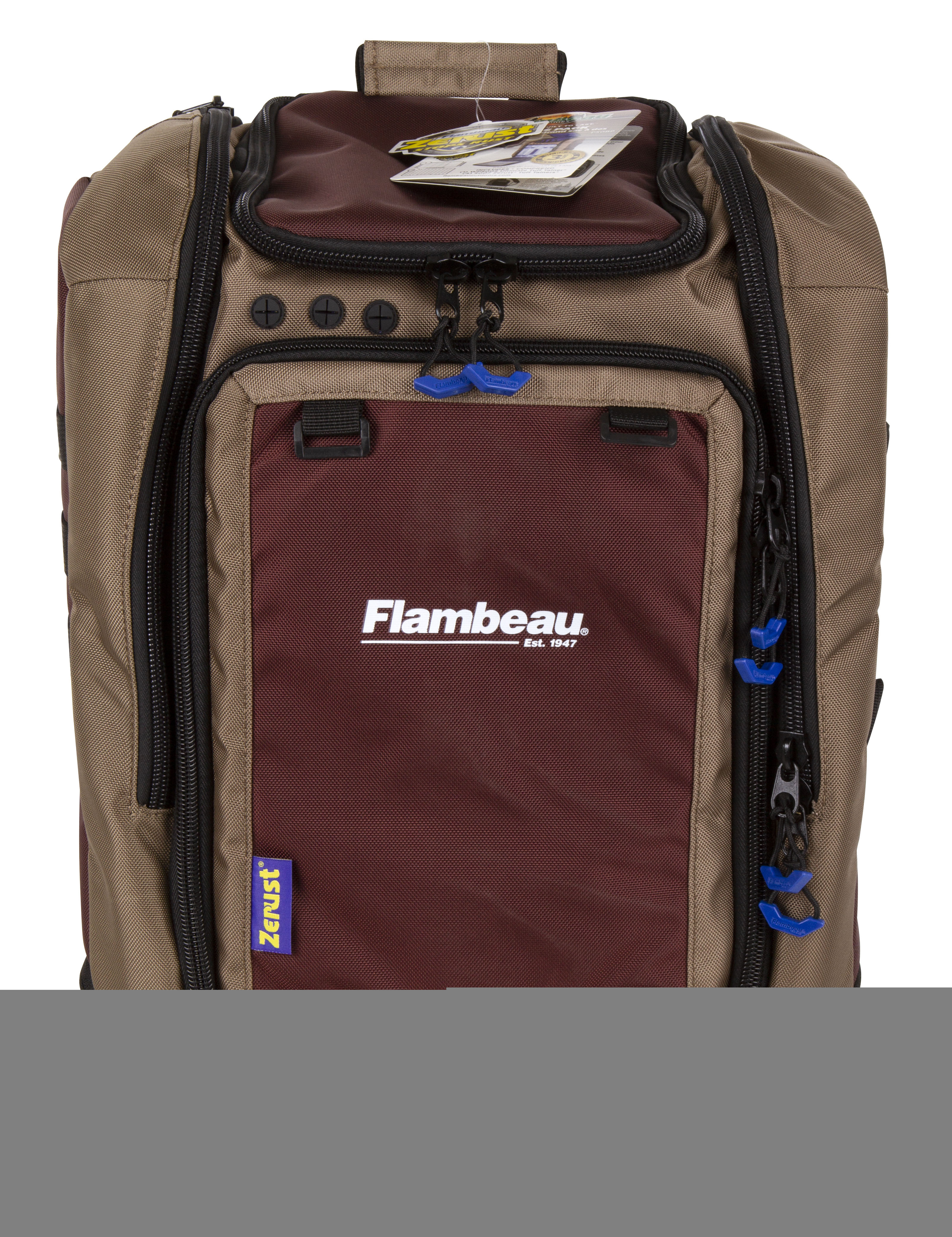 Flambeau Outdoors P50BP Portage Pack， Portable Fishing Tackle Boxes and Bait Storage Organizer Backpack with Tuff Tainer Boxes Inside  Dark Brown and Tan