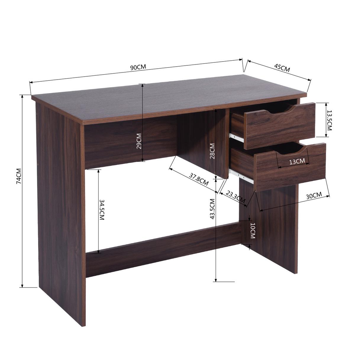 SUGIFT Computer Desk Writing Study Table Office Table With 2 Side Drawers Classic Home Office Laptop Desk Brown Wood Notebook Table  Crowdfused