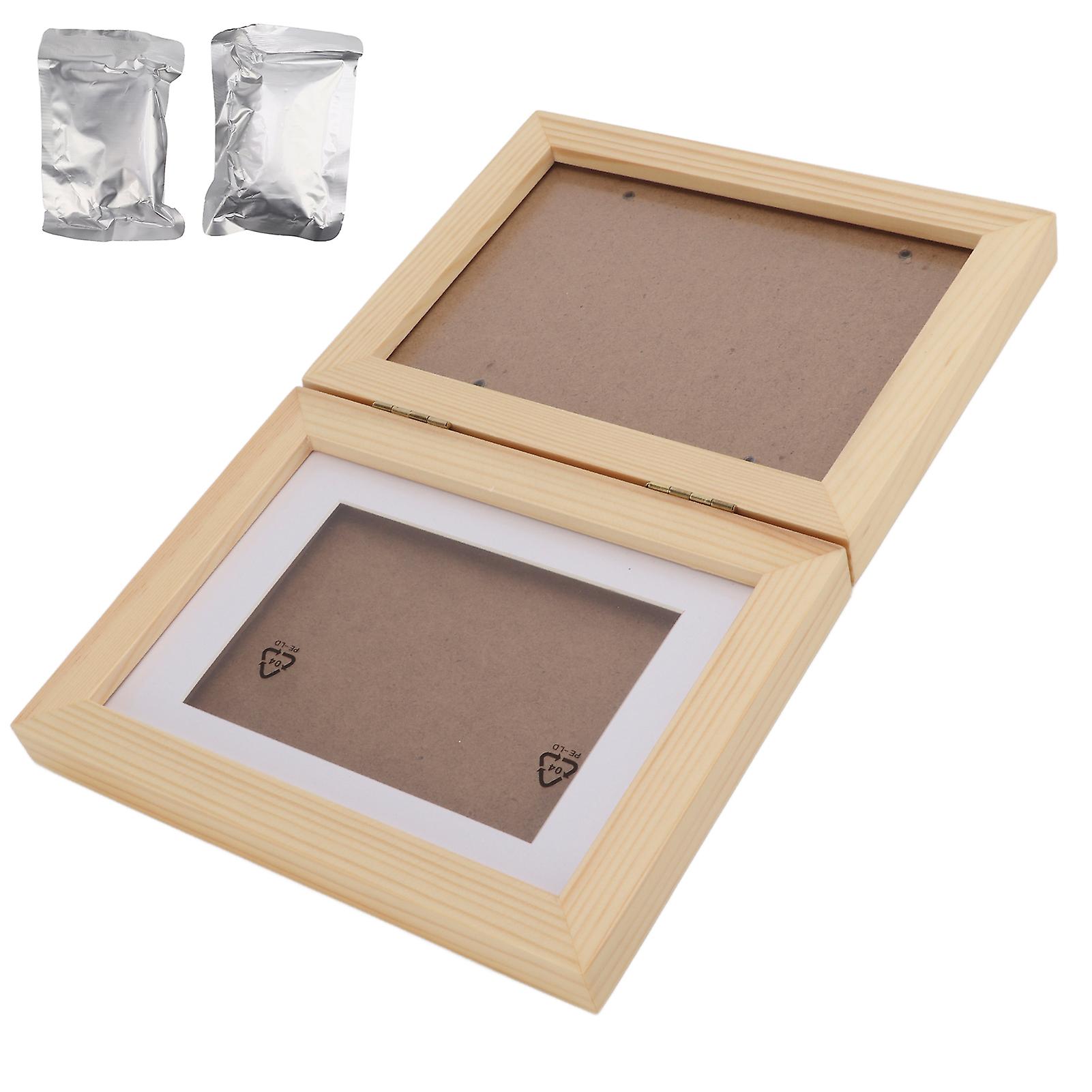 Pet Pawprint Keepsake Kit Wooden Photo Frame With Clay Mold For Pet Lovers And Memorialswhite Clay