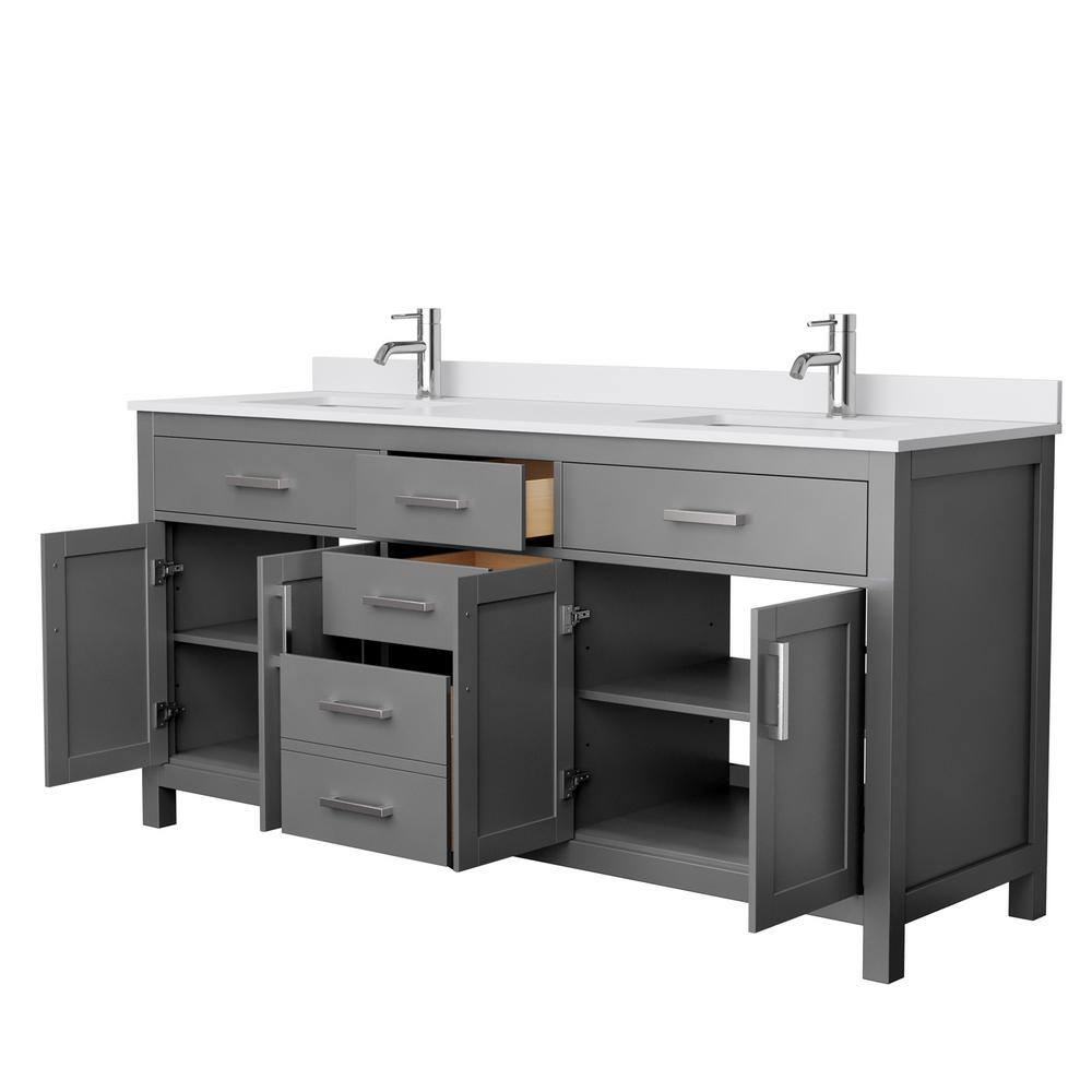 Wyndham Collection Beckett 72 in. W x 22 in. D Double Bath Vanity in Dark Gray with Cultured Marble Vanity Top in White with White Basins WCG242472DKGWCUNSMXX