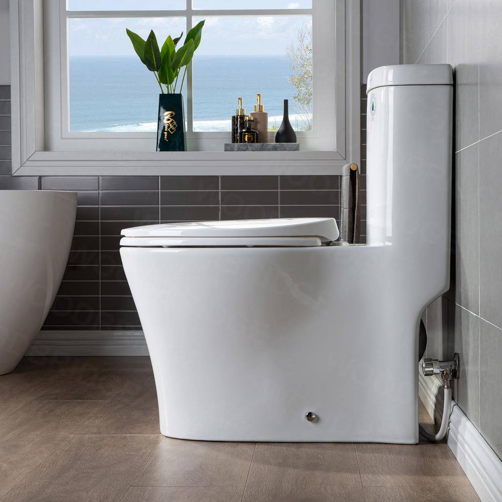 WOODBRIDGE Tango 1-Piece 1.01.6 GPF High Efficiency Dual Flush Elongated All-In One Toilet with Soft Closed Seat Included in White HT0033