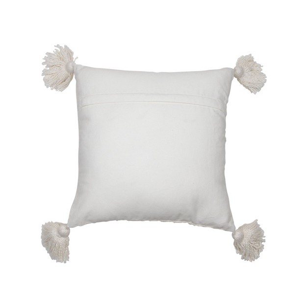 White 18 X 18 Inch Decorative Cotton Throw Pillow Cover With Insert And Hand Tied Chenille Knots Foreside Home amp Garden