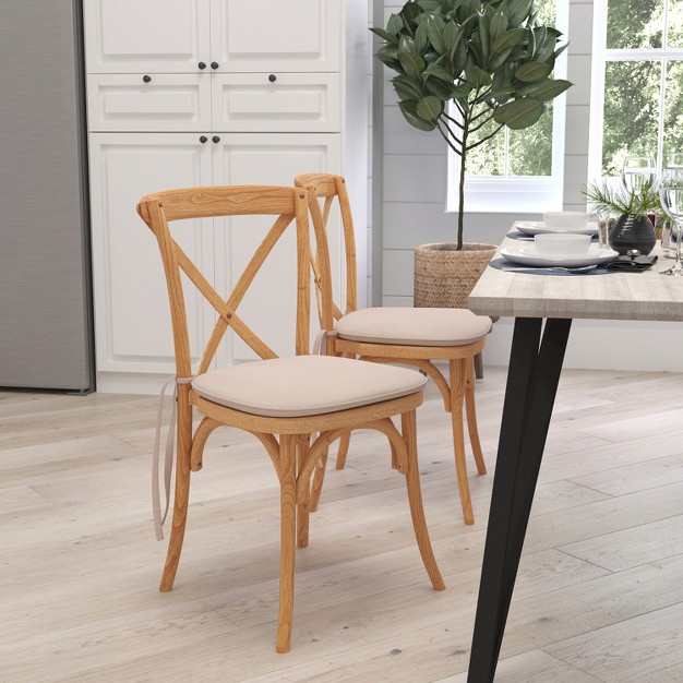 Merrick Lane Stackable Wooden Cross Back Bistro Dining Chair With Cushion