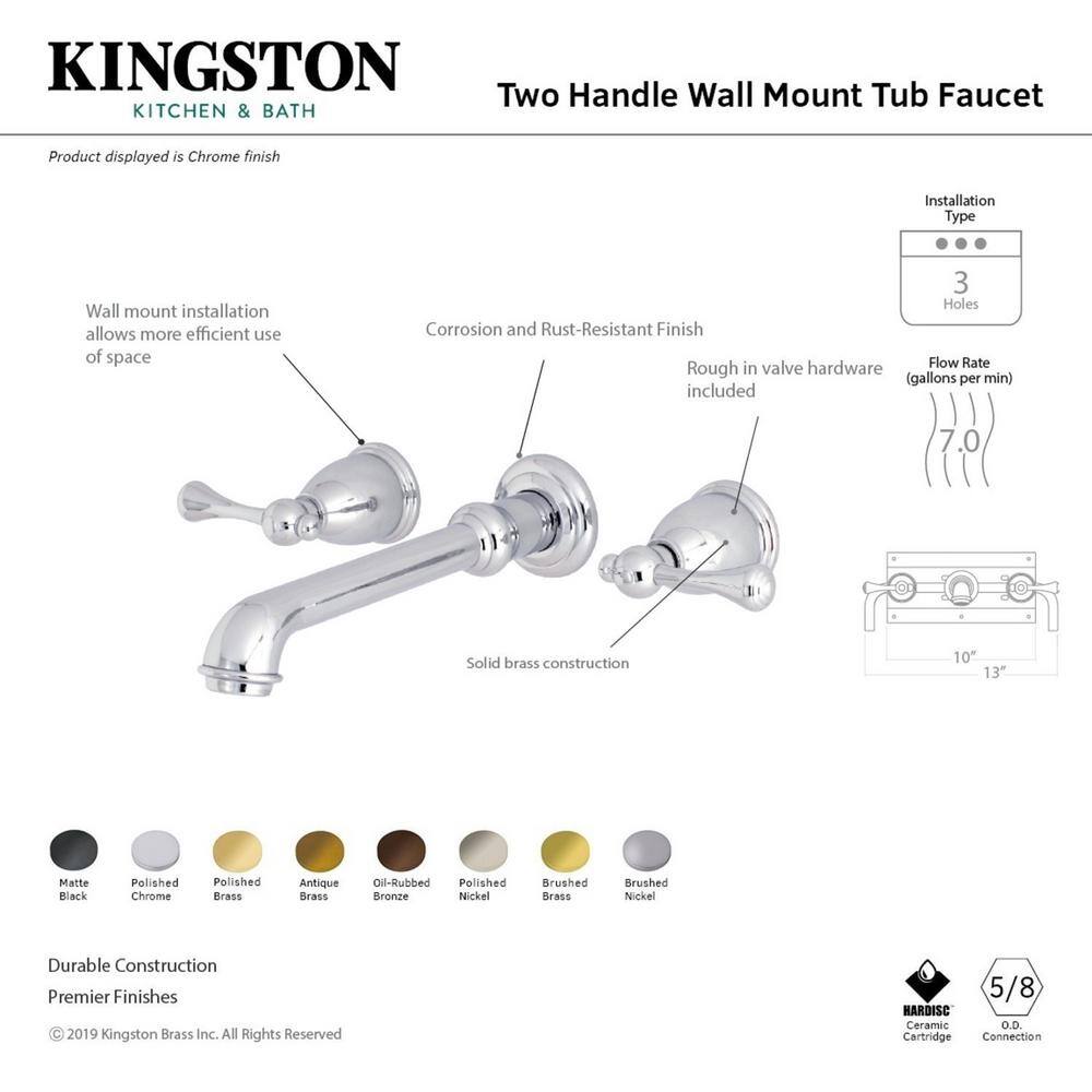 Kingston Brass English Country 2-Handle Wall Mount Roman Tub Faucet in Polished Chrome (Valve Included) HKS7021BL