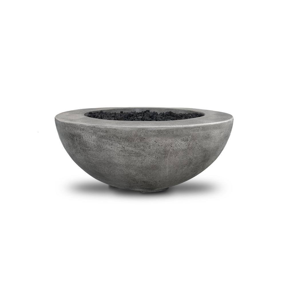 Natco Stanford 39 in. W x 18 in. H Outdoor Round Cement Liquid Propane Fire Pit Kit Bowl in Pewter Color w 27 lbs. Lava Rock MS21LP