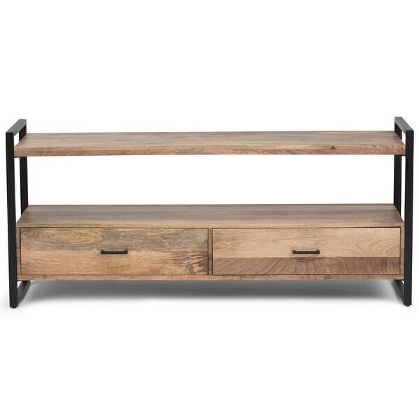 WYNDENHALL Lawson SOLID MANGO WOOD 60 inch Wide Modern Industrial TV Media Stand in Natural For TVs up to 65 inches