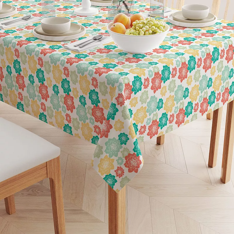 Square Tablecloth， 100% Cotton， 60x60， Colorful Retro Succulents