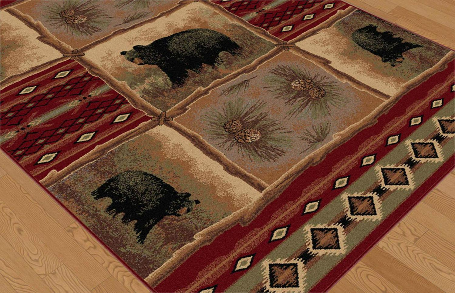 Tayse Nature Area Rug 6570 Lodge Red Bears Southwestern 3and#8242; 11and#8221; x 53and#8221; Rectangle