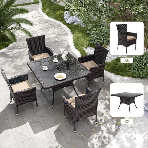 Kullavik Outdoor Dining Set，Rattan Patio Furniture Dining Table and Chairs