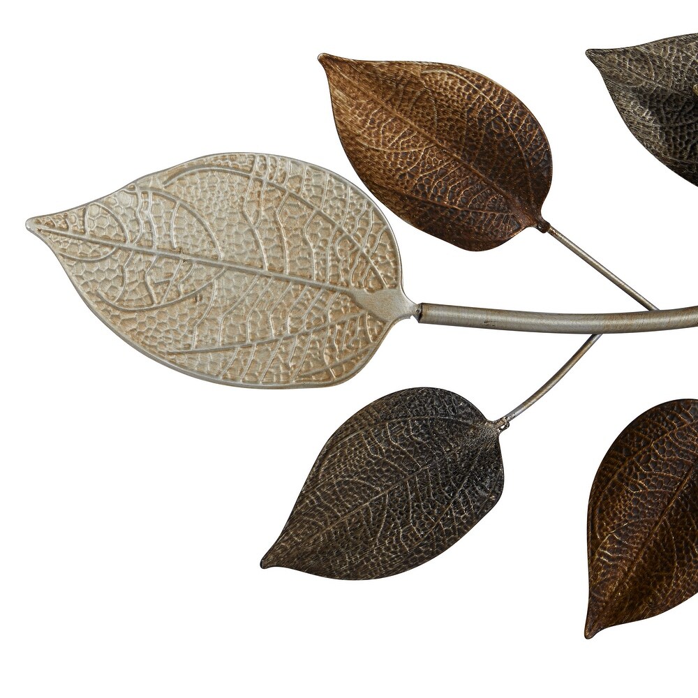 Bronze Metal Long Textured Leaf Wall Decor with Multiple Shades
