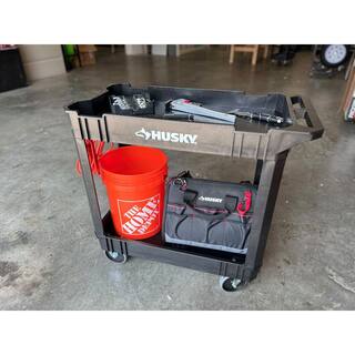 Husky 2-Tier Plastic 4-Wheeled Service Cart in Black with 500 lb. Capacity 410-113-0111