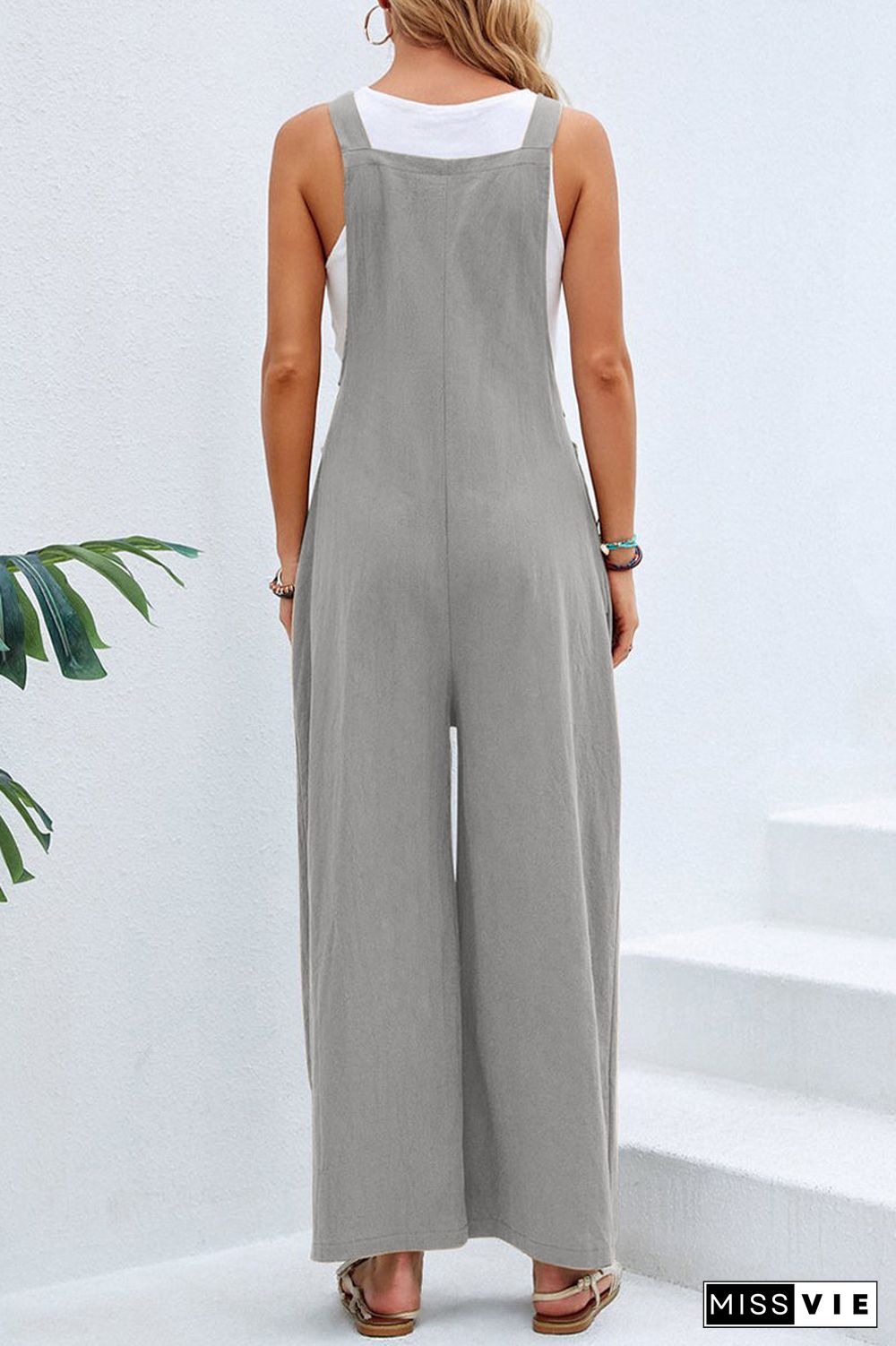 Casual Vacation Solid Buttons Square Collar Loose Jumpsuits(10 Colors)