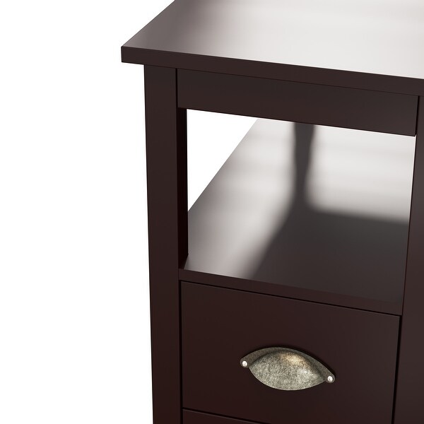 End Table Narrow Nightstand With Two Drawers And Open Shelf