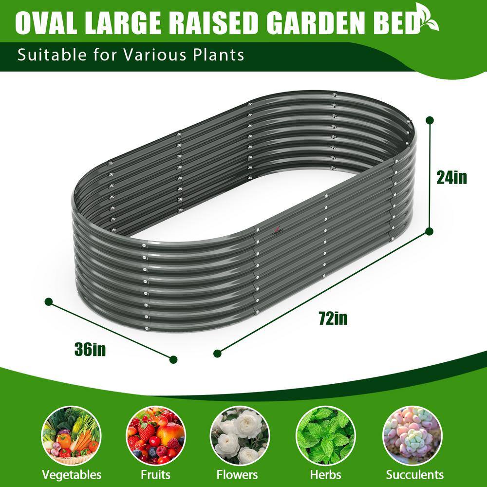 Cesicia 6 ft. L x 3 ft. W x 2 ft. H Outdoor Gray Galvanized Steel Raised Garden Bed Oval Above Ground Modular Planter Boxes ANG001bedwy