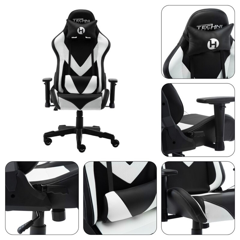 2D Padded Armrests gaming chair White racing chair PU office chair