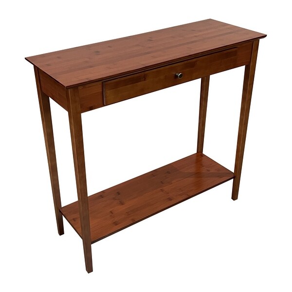 Solid Bamboo 2-Tier Console Table with Drawer