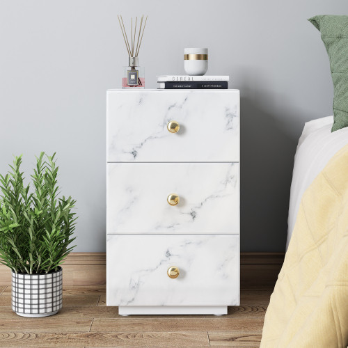 Glass Nightstand  Marble Nightstand with 3 Drawers...