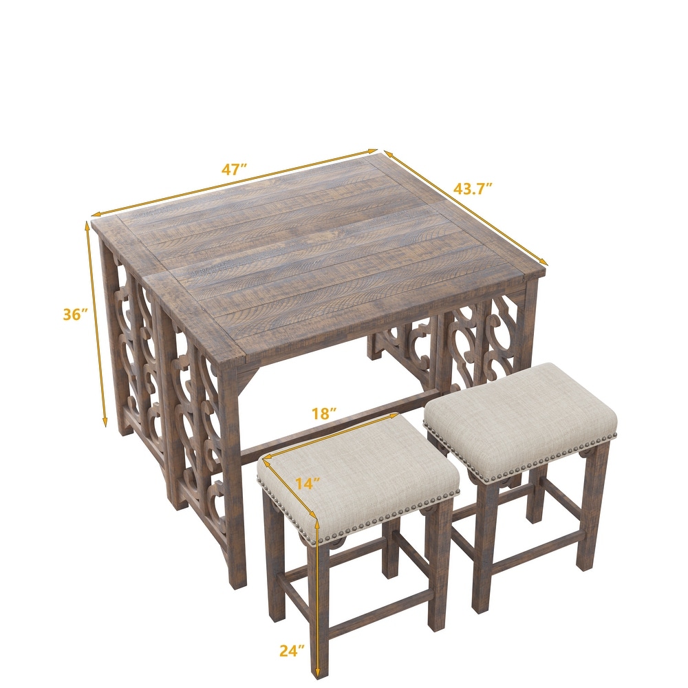 3 Piece Counter Height Pub Dining Set  Foldable Table with 2 Saddle Stools