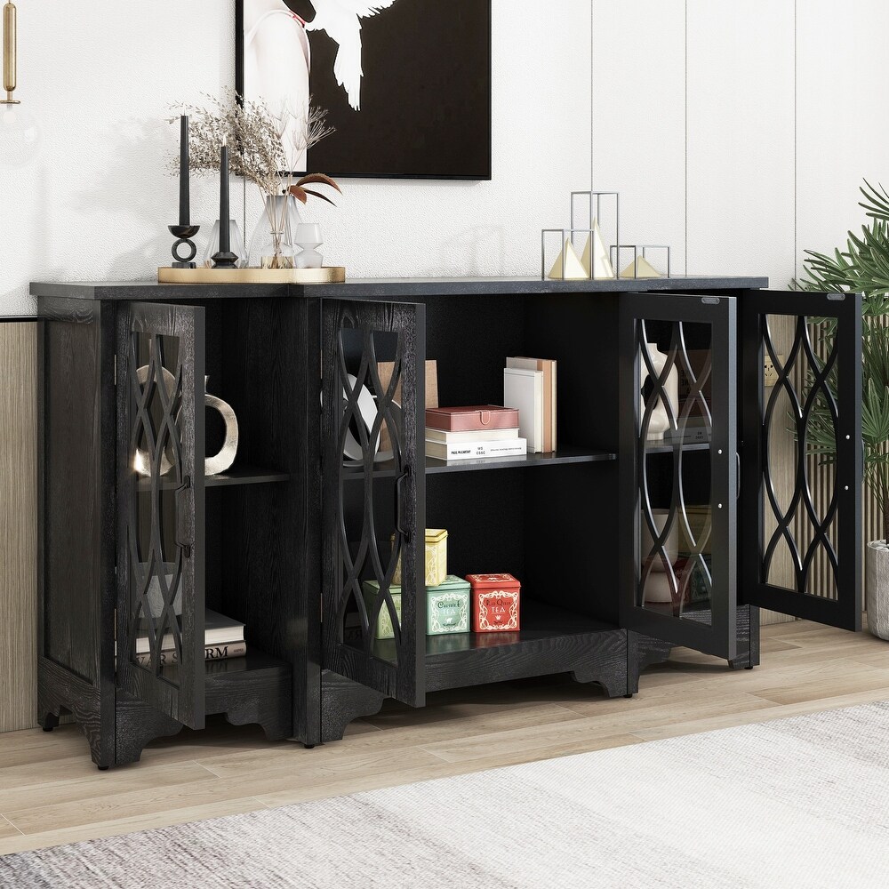 Retro Sideboard Kitchen Buffet Dining Table with Handles and 3 Adjustable Dividers Bedroom Wardrobe Living Room Side Table