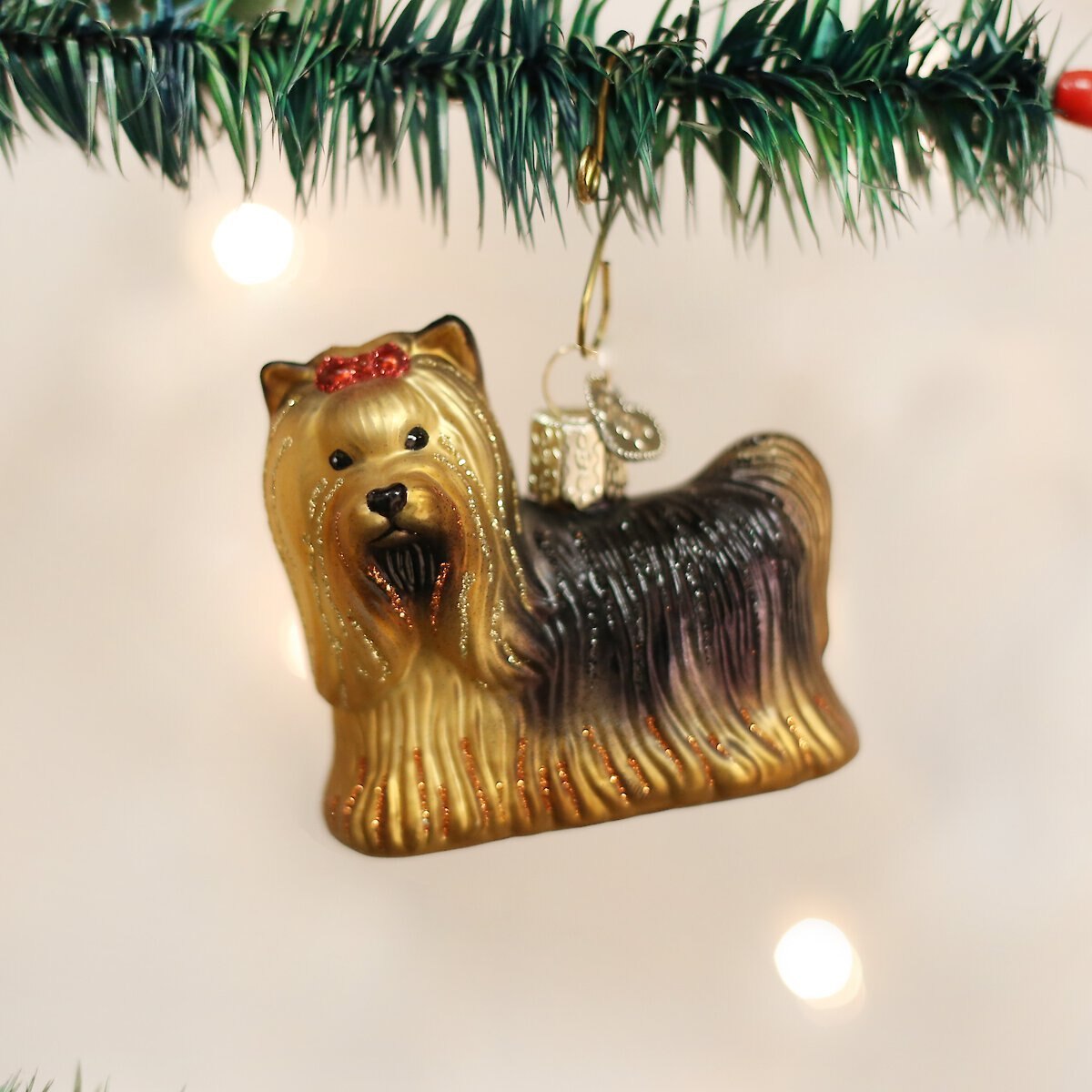 Old World Christmas Yorkie Glass Tree Ornament， 2.5-in