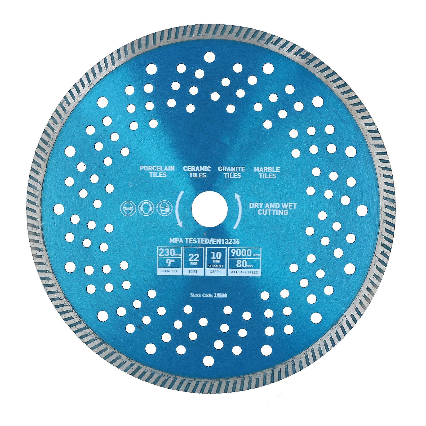 9in / 230mm Dry and Wet Turbo Cutting Disc Porcelain Ceramic Granite Marble 2pk