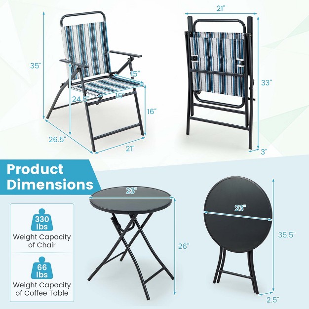 Costway 3pcs Patio Folding Dining Table Chair Set Heavy duty Metal Portable Outdoor