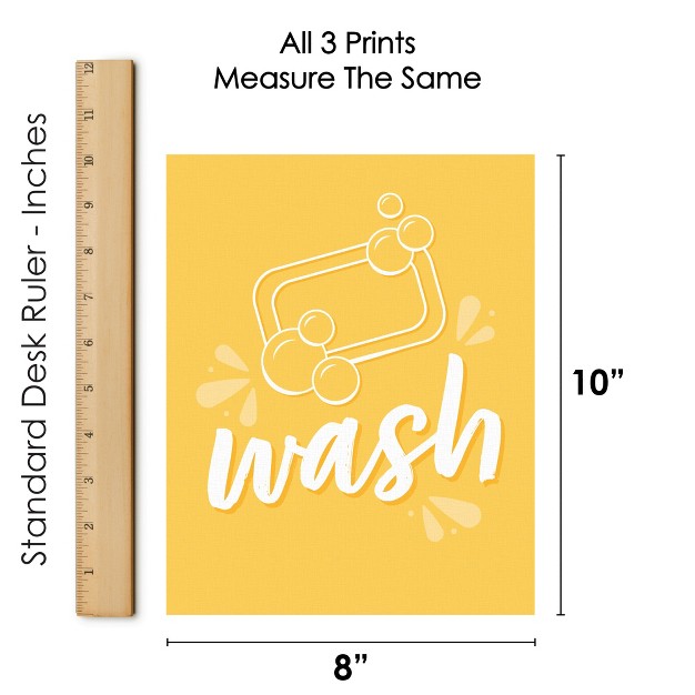 Big Dot Of Happiness Modern Yellow And Gray Unframed Wash Brush Flush Simple Decor Bathroom Wall Art 8 X 10 Inches Set Of 3 Prints