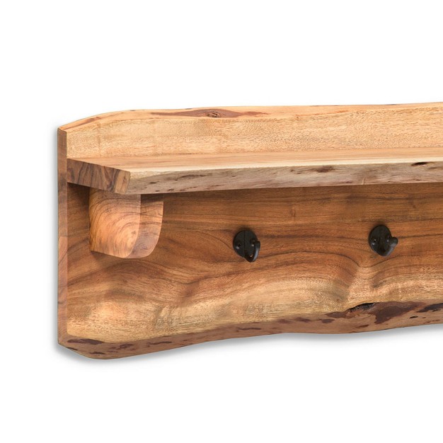 Hairpin Live Edge Wood Storage Bench With Coat Hook Shelf Set Natural Alaterre Furniture