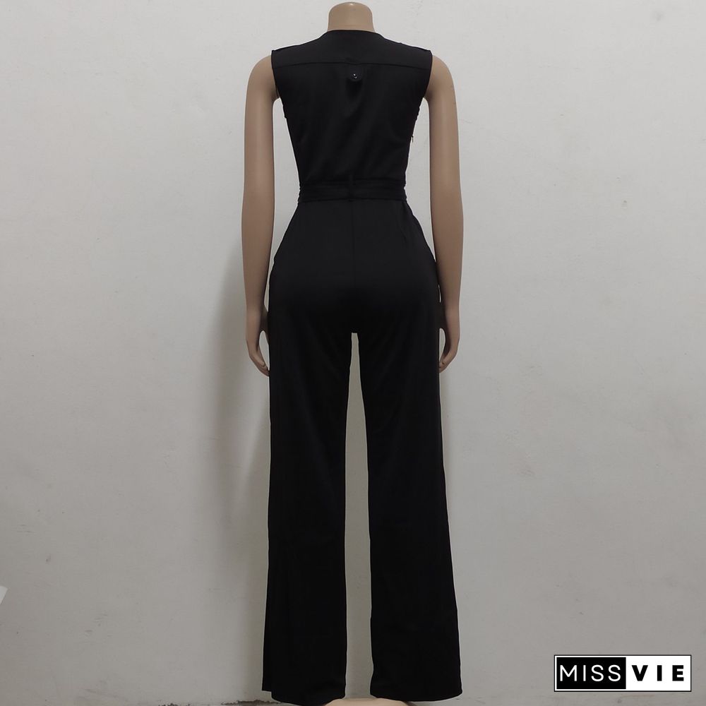 V Neck with Sashes Elegant Straight Leg Jumpsuits