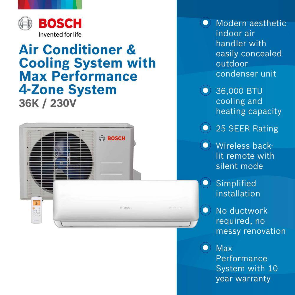 Bosch Gen 2 ENERGY STAR 4-Zone 36000 BTU 4 Ton Ductless Mini Split Air Conditioner with Heat Pump 230-Volt 8733954440