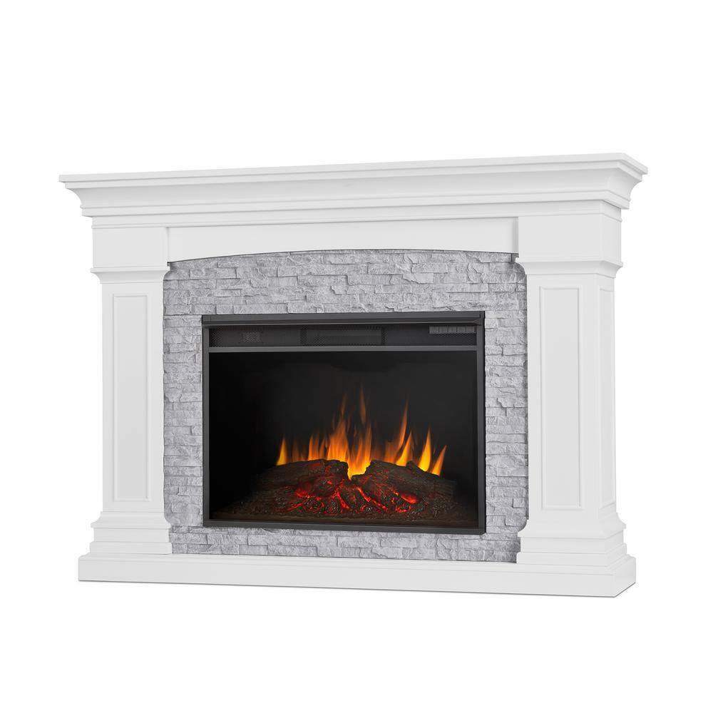 Real Flame Deland Grand 63 in. Freestanding Wooden Electric Fireplace in White 8290E-W