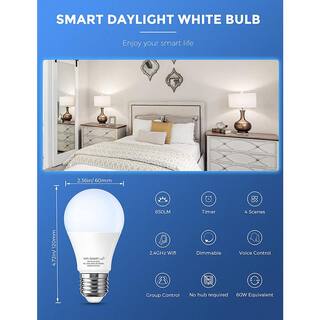 YANSUN 60-Watt Equivalent A19 Dimmable Smart LED Bulbs 5000K Daylight (4-Pack) H-ZN13303E26-4