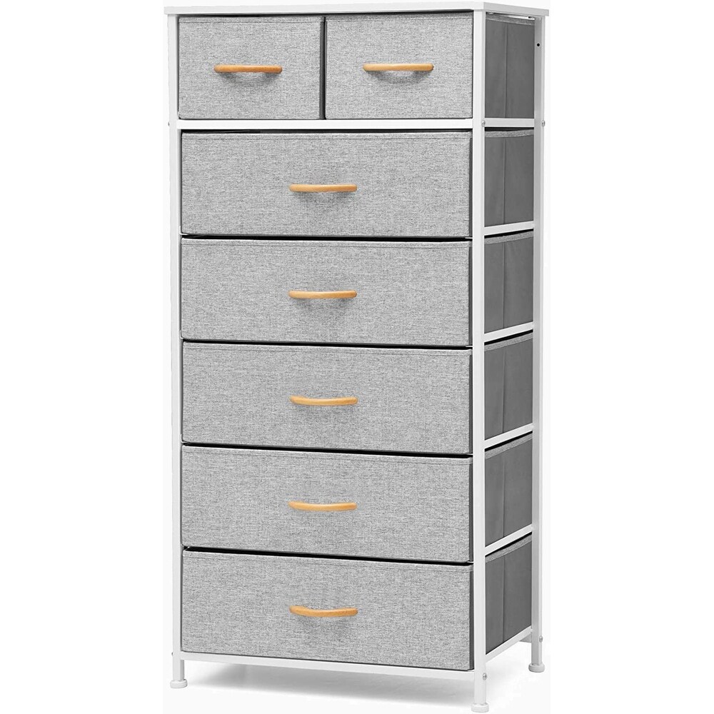 7 Drawers Dresser  Tall Dresser Vertical Storage Tower with Wooden Handle and Wooden Top  Organizer Unit