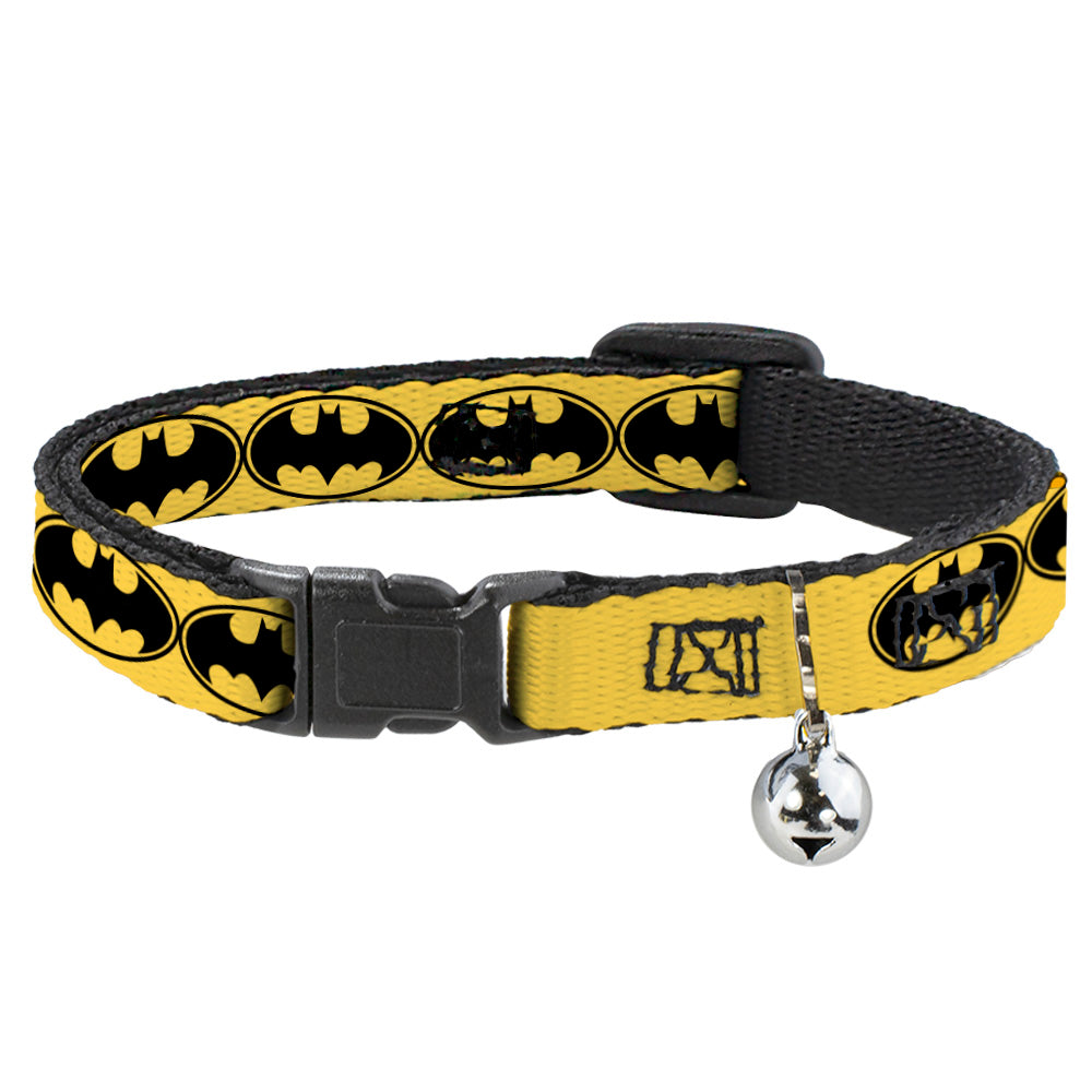 DC Comics Cat Collar， Breakaway Collar with Bell， Bat Signal Yellow Black Yellow， 8.5 to 12 Inches 0.5 Inch Wide