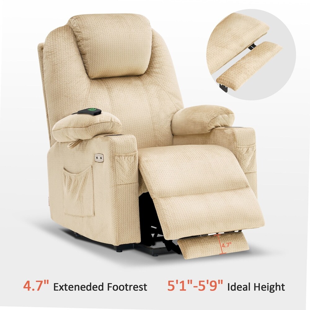 Large Power Lift Recliner Chair Sofa with Massage  Heat for Big and Tall People  Cup Holders Extended Footrest  Fabric 7516