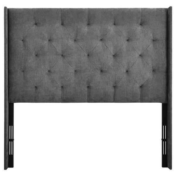 Candice Button Chenille Wingback Upholstered Queen Headboard - - 37551748