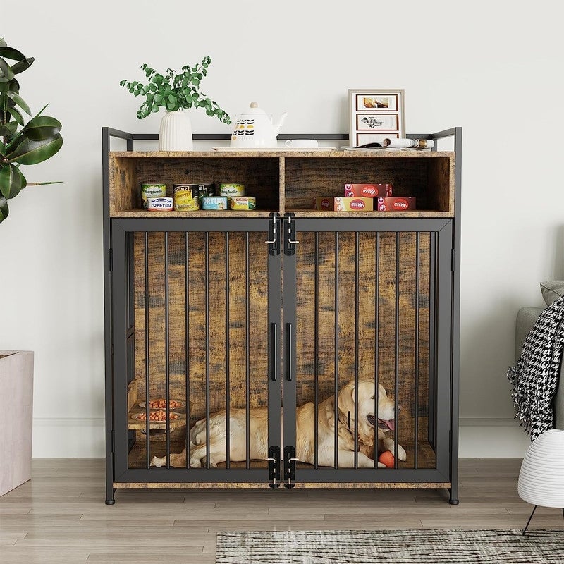 Dog Crate with Storage Shelves End Table Indoor Kennel Furniture