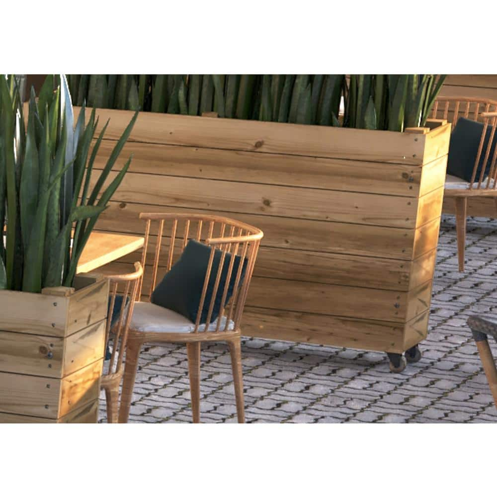 Ejoy 40 in. x 12 in. x 32in. Solid Wood Mobile Planter Barrier in Unfinished Wood Color for Cafes and Restaurants Outdoor Use SolidWoodPlanter_40x12x32