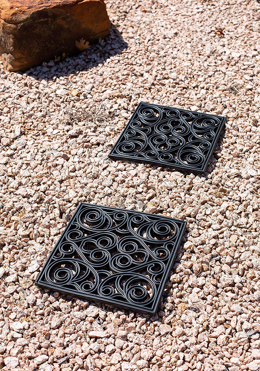 BirdRock Home Rubber Stepping Stone Tiles - 12 x 12" - Set of 3 - Black