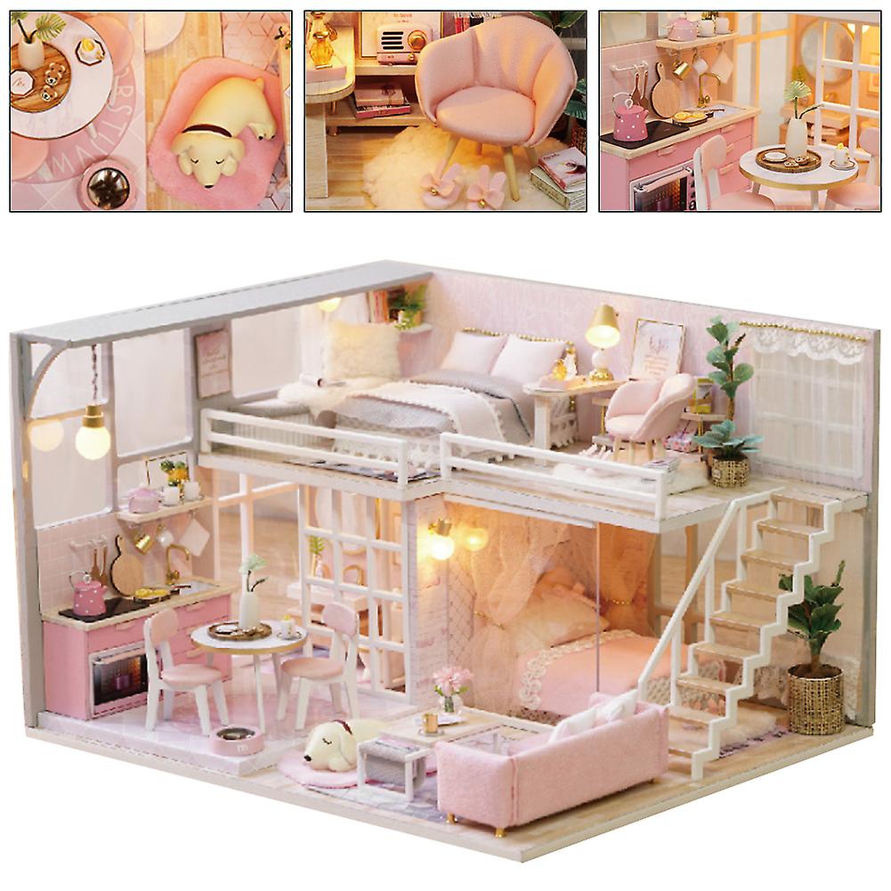 Diy Handmade Miniature Pink Girl Wooden Doll House Model Kits Toy Gift