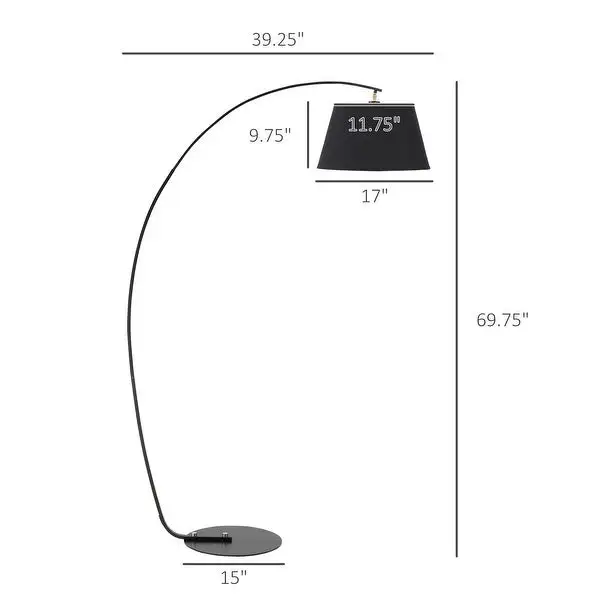 HOMCOM Arched Floor Lamp, Modern Standing Lamp with Foot Switch and Metal Base, Black - 39.25