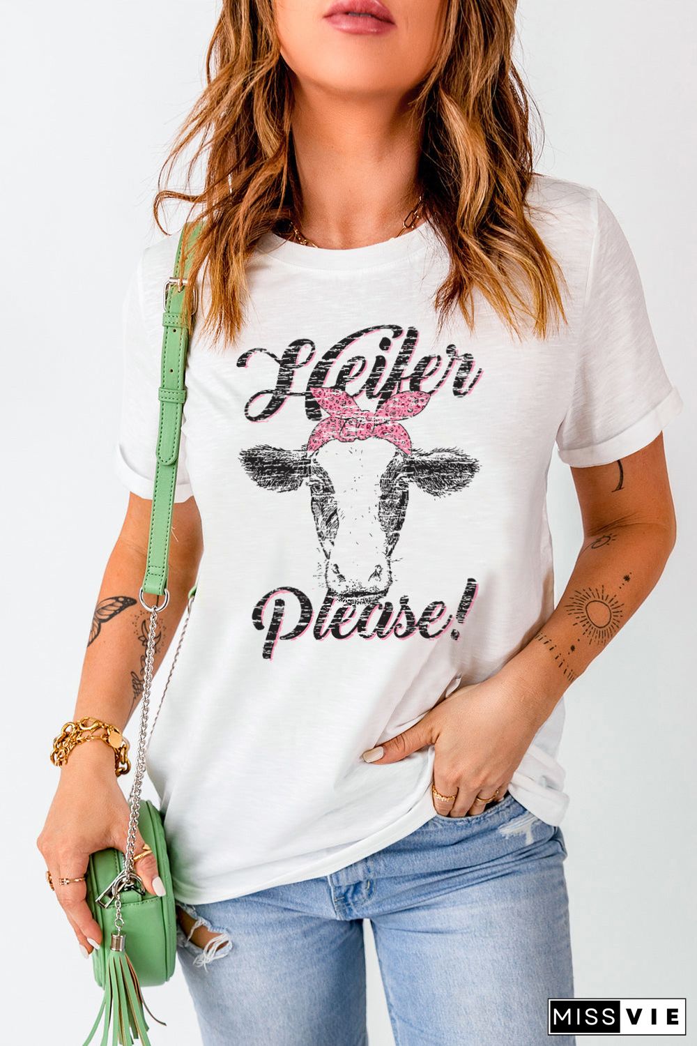 White Heifer Please Cute Graphic Print T Shirt