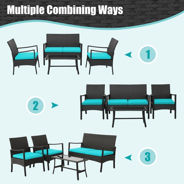 Costway 8pcs Patio Wicker Furniture Set Cushioned Chairs amp Loveseat With Coffee Table Garden