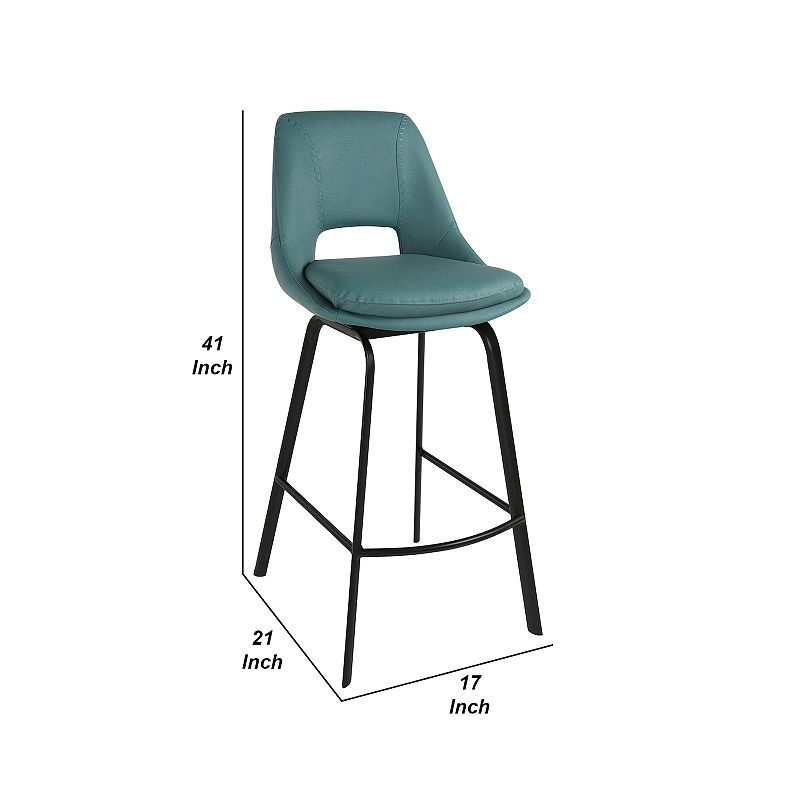 Ayn 30 Inch Modern Bar Stool， Vegan Faux Leather， Swivel， Metal， Blue