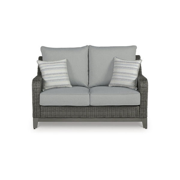 Signature Design by Ashley Elite Park Gray Outdoor Loveseat，Lounge Chairs and Cocktail Table