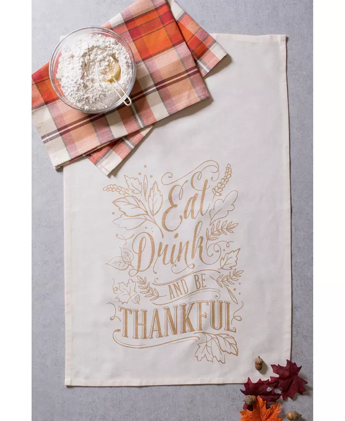 Design Imports Assorted Check Fall Be Thankful Printed Dishtowel Set