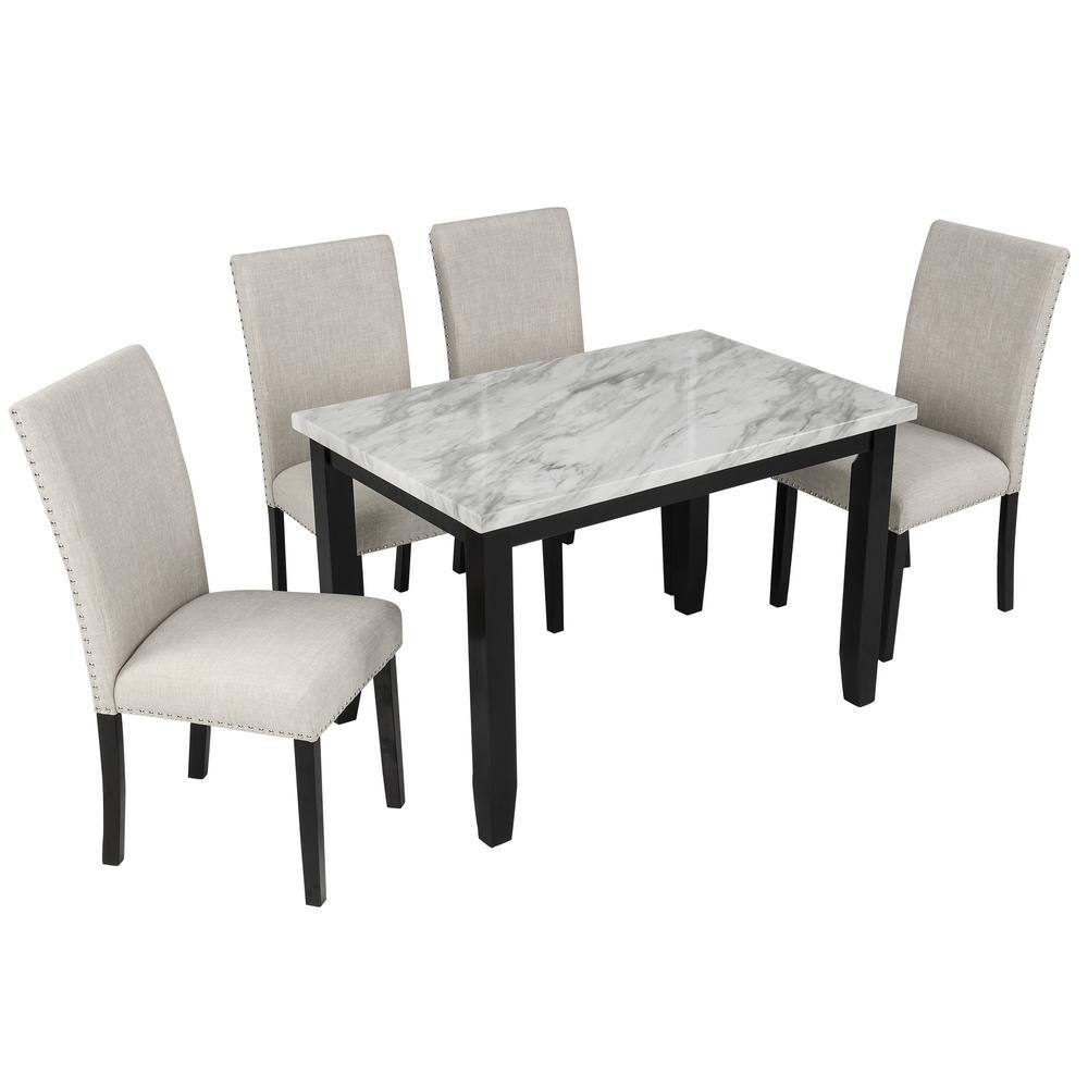 Harper  Bright Designs Faux Marble White 5-Piece Dining Set with Thick Cushion Chairs ST000040AAK